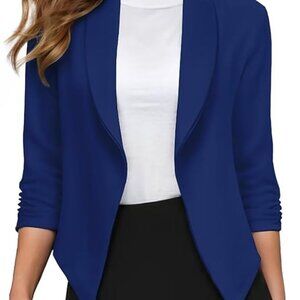 Beyove Lightweight Open Front Cardigan Classic Ruched Sleeve Blazer